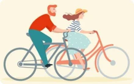 Dessin représentant un homme et une femme chacun sur sa bicyclette